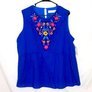 Floral embroidered sleeveless Swiss dot top size XL